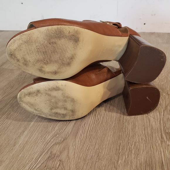 Nine West GACEO Brown Faux Leather Ankle Strap Chunky Heels Peep Toe Size 8 - Picture 7 of 7